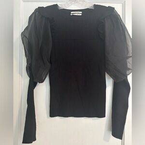 Anthropologie black sweater with sheer puff sleeve detail, size xs
